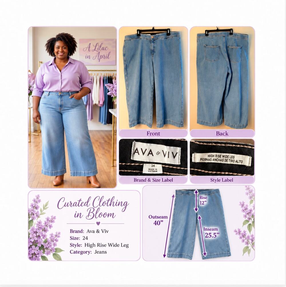 Ava & Viv High Rise Wide Leg Light Wash Denim Jeans Size 24